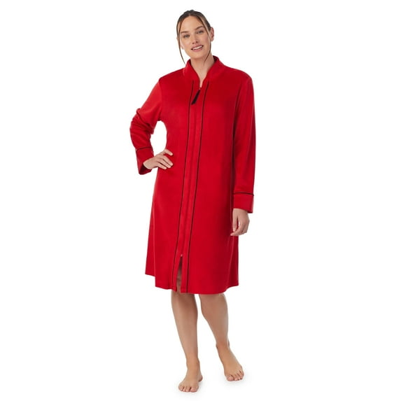 Aria Women’s Knit Stretch Velour Long Sleeve Zip Front Sleepwear Robe with Pockets, Sizes S-5X