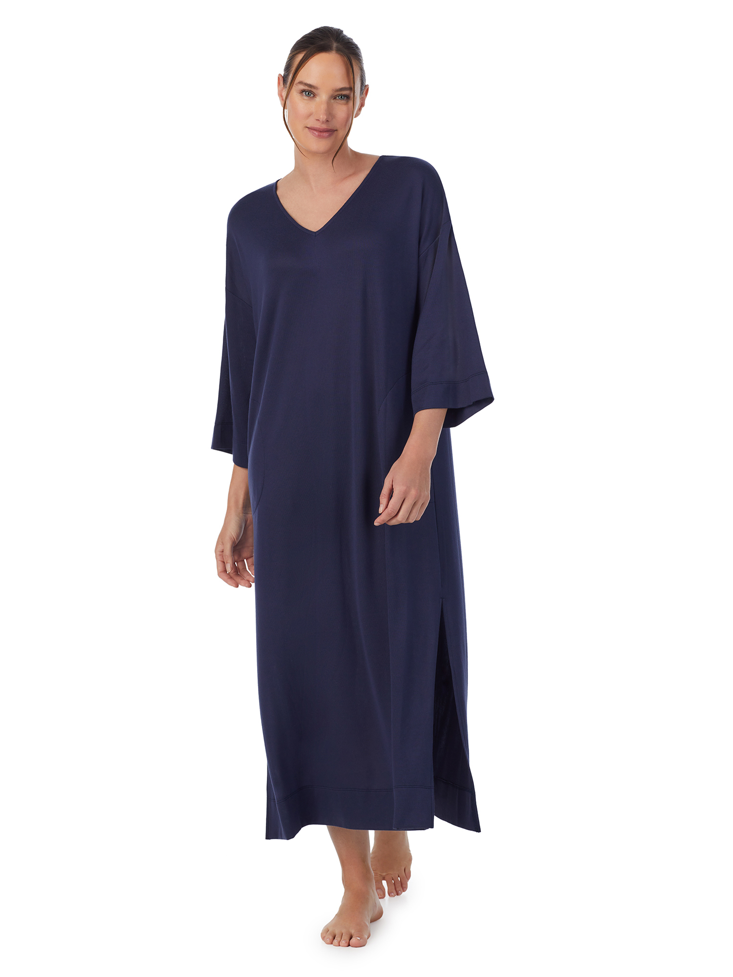 Aria Women's Knit Velour 3/4 Sleeve V-Neck Lounger Nightgown with ...