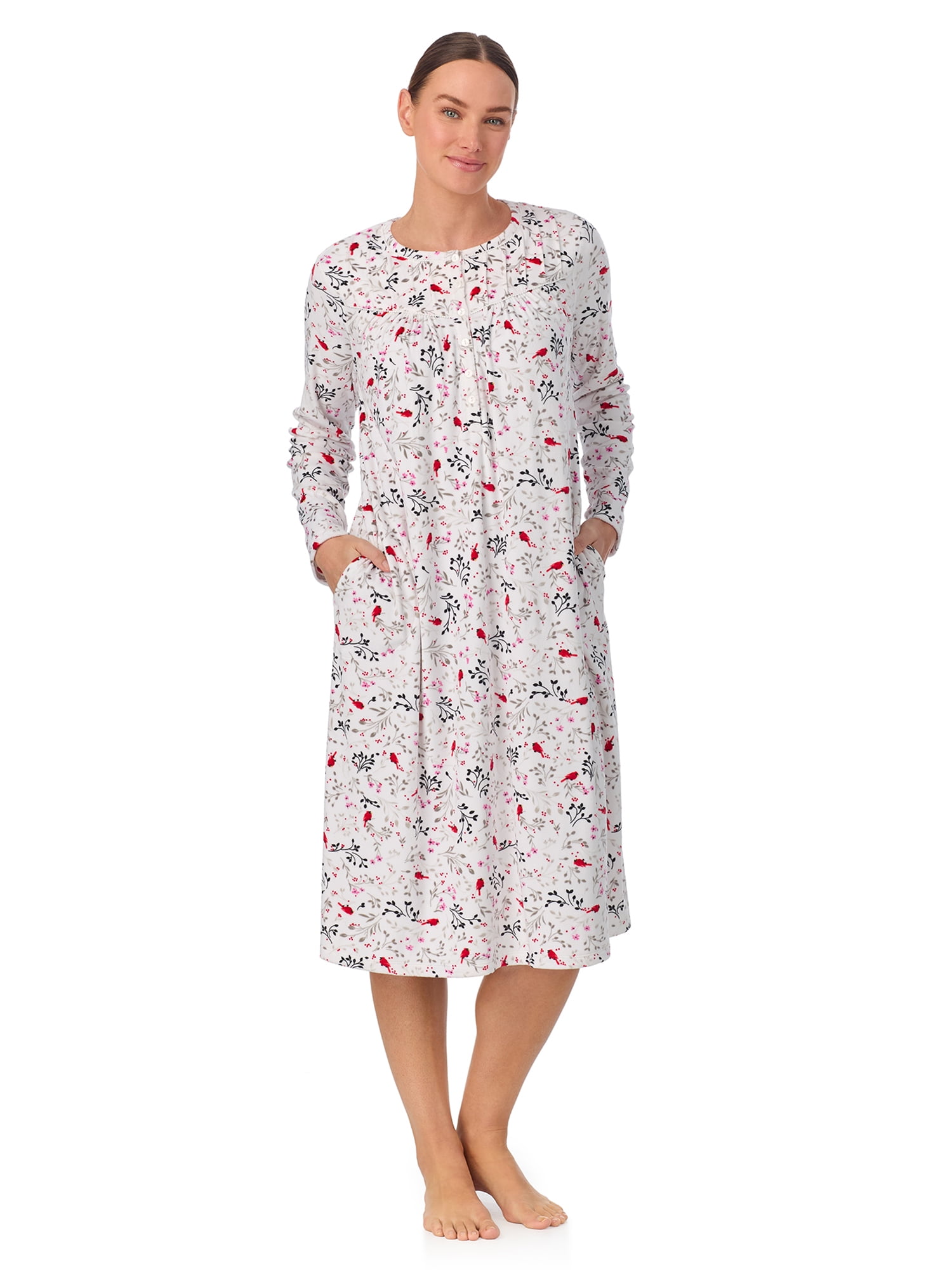 Aria Women’s Long Sleeve Strech Velour 44" Sleepwear Gown, Sizes S-4X