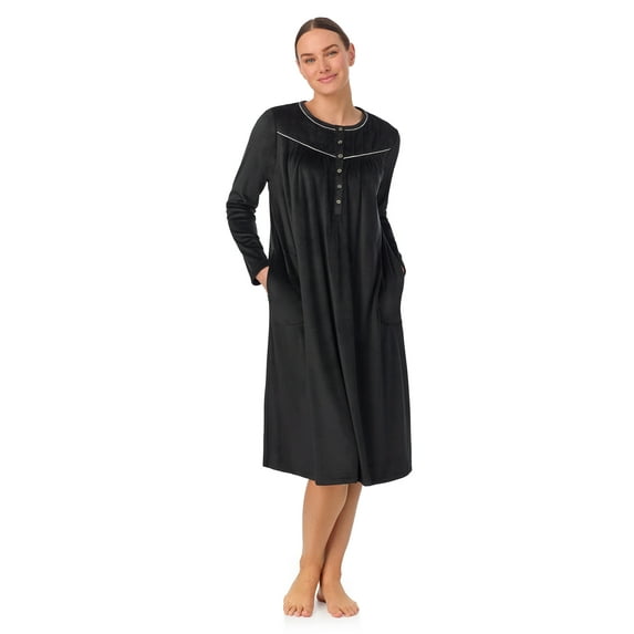Aria Women’s Long Sleeve Strech Velour 44" Sleepwear Gown, Sizes S-4X