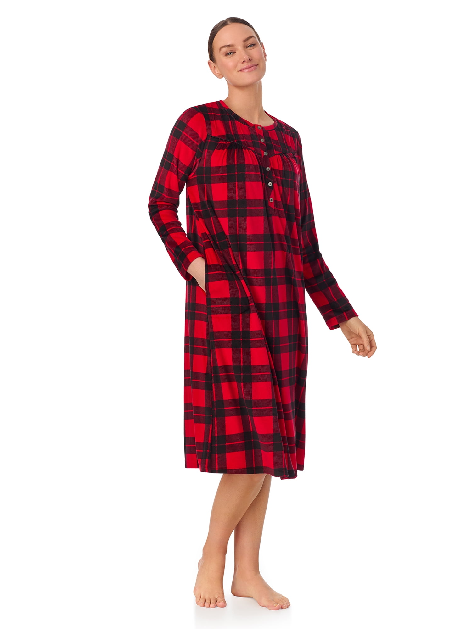 Aria Women’s Long Sleeve Strech Velour 44" Sleepwear Gown, Sizes S-4X