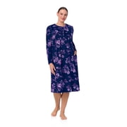Aria Women’s Long Sleeve Stretch Velour 44" Sleepwear Nightgown, Sizes XS-5X