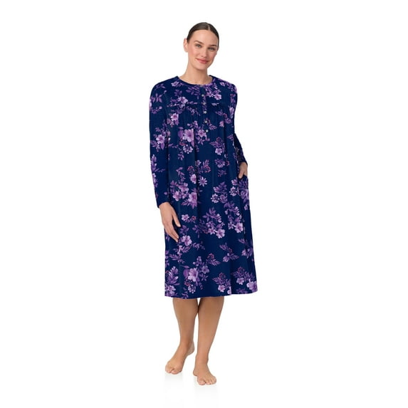 Aria Women’s Long Sleeve Stretch Velour 44" Sleepwear Nightgown, Sizes XS-5X