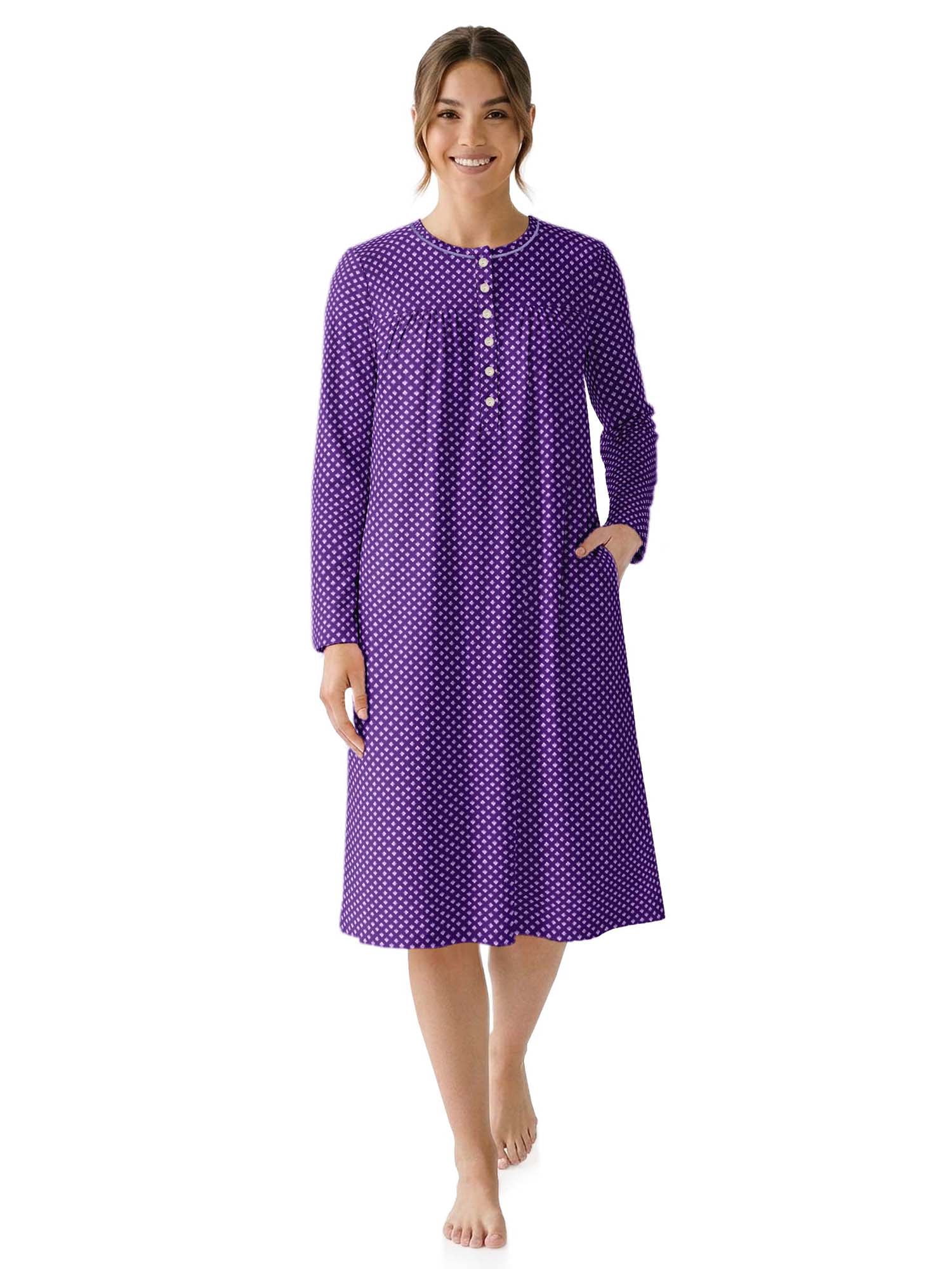 Aria Women’s Long Sleeve Stretch Velour 44" Sleepwear Nightgown, Sizes XS-5X