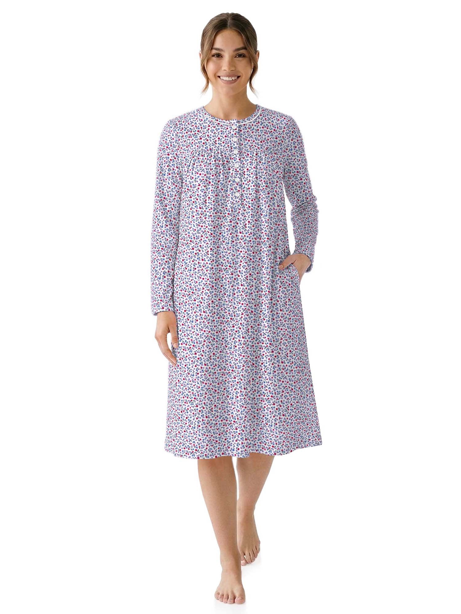 Aria Women’s Long Sleeve Stretch Velour 44" Sleepwear Nightgown, Sizes XS-5X