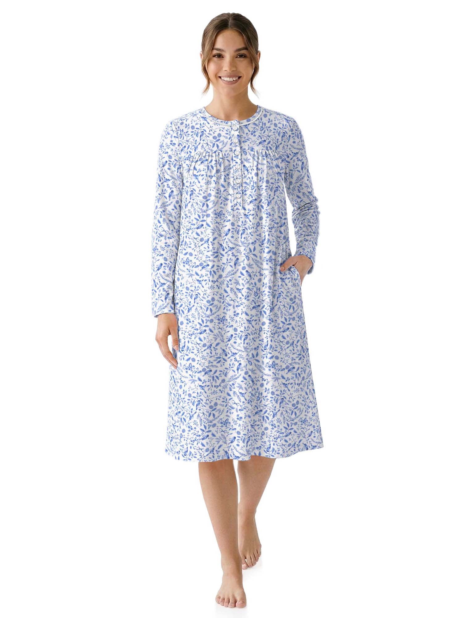 Aria Women’s Long Sleeve Stretch Velour 44" Sleepwear Nightgown, Sizes XS-5X