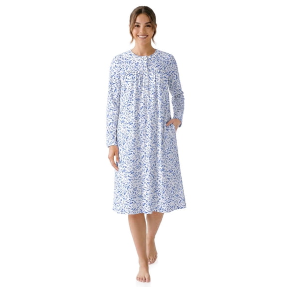 Aria Women’s Long Sleeve Stretch Velour 44" Sleepwear Nightgown, Sizes XS-5X