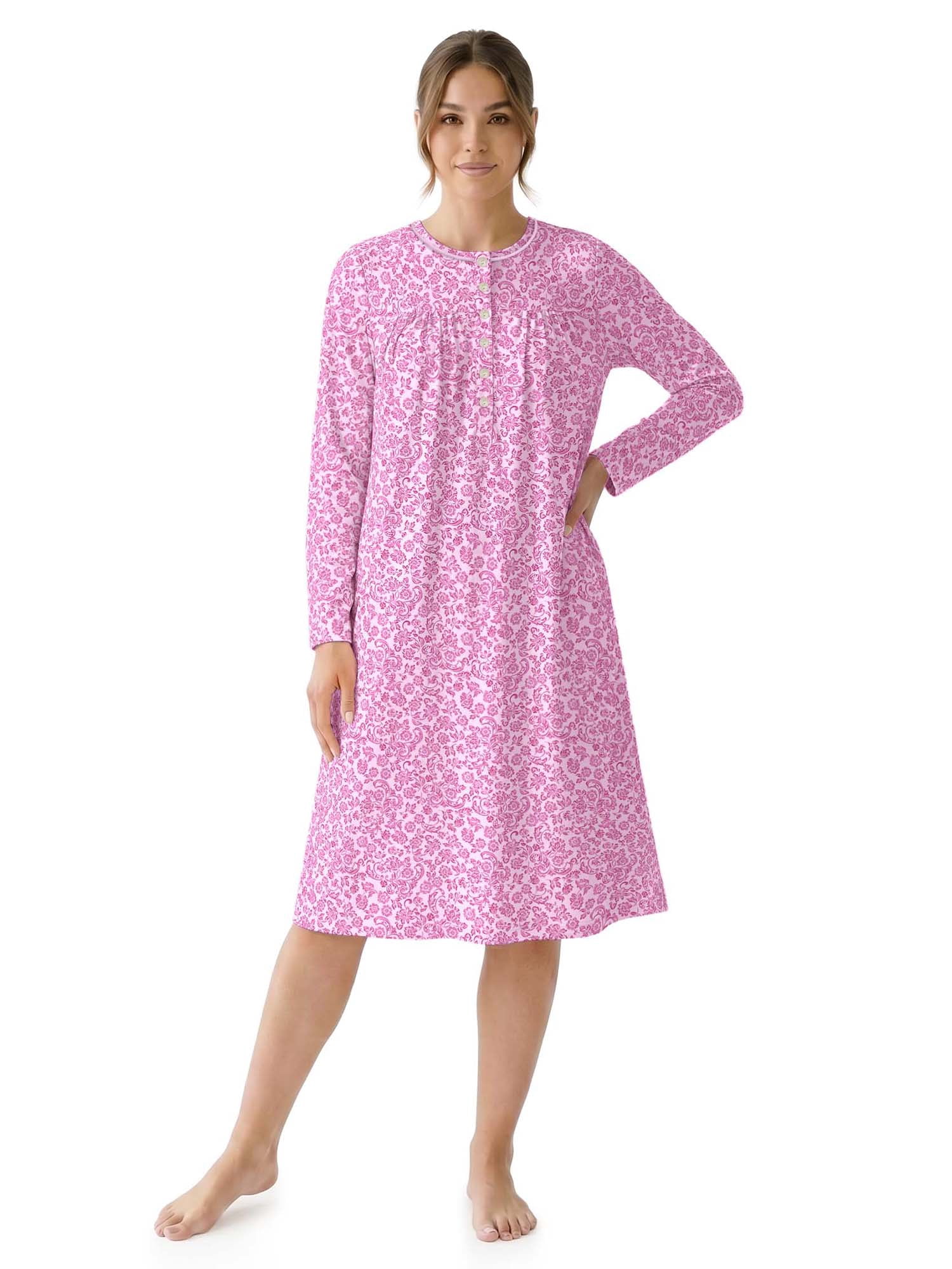 Aria Women’s Long Sleeve Stretch Velour 44" Sleepwear Nightgown, Sizes XS-5X