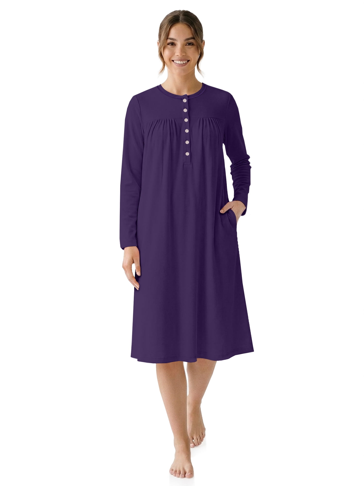 Aria Women’s Long Sleeve Stretch Velour 44" Sleepwear Nightgown, Sizes XS-5X