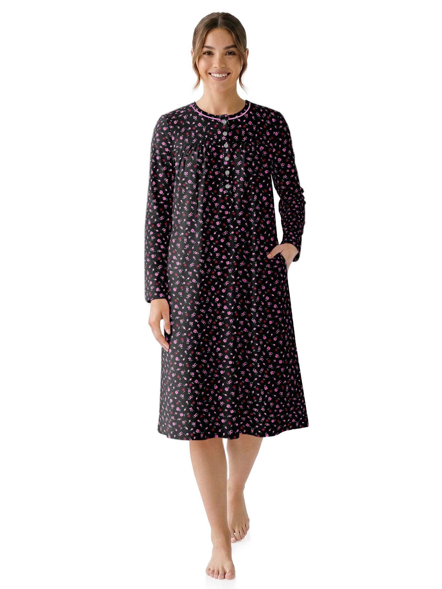 Aria Women’s Long Sleeve Stretch Velour 44" Sleepwear Nightgown, Sizes XS-5X