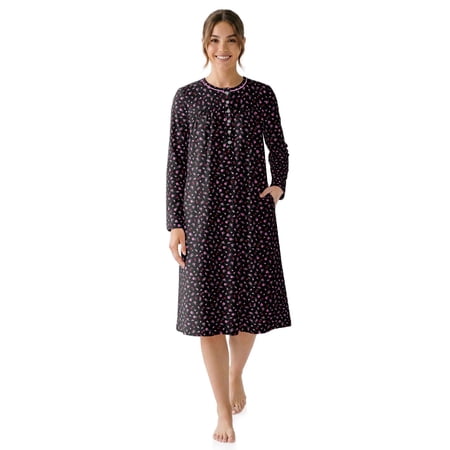 Aria Women’s Long Sleeve Stretch Velour 44" Sleepwear Nightgown, Sizes XS-5X