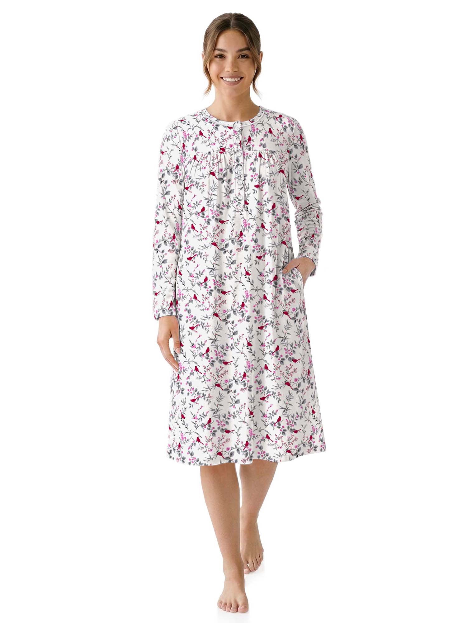 Aria Women’s Long Sleeve Stretch Velour 44" Sleepwear Nightgown, Sizes XS-5X