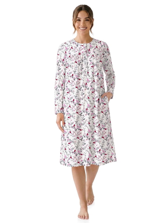 Women’s Long Sleeve Stretch Velour 44" Sleepwear Nightgown, Sizes XS-5X