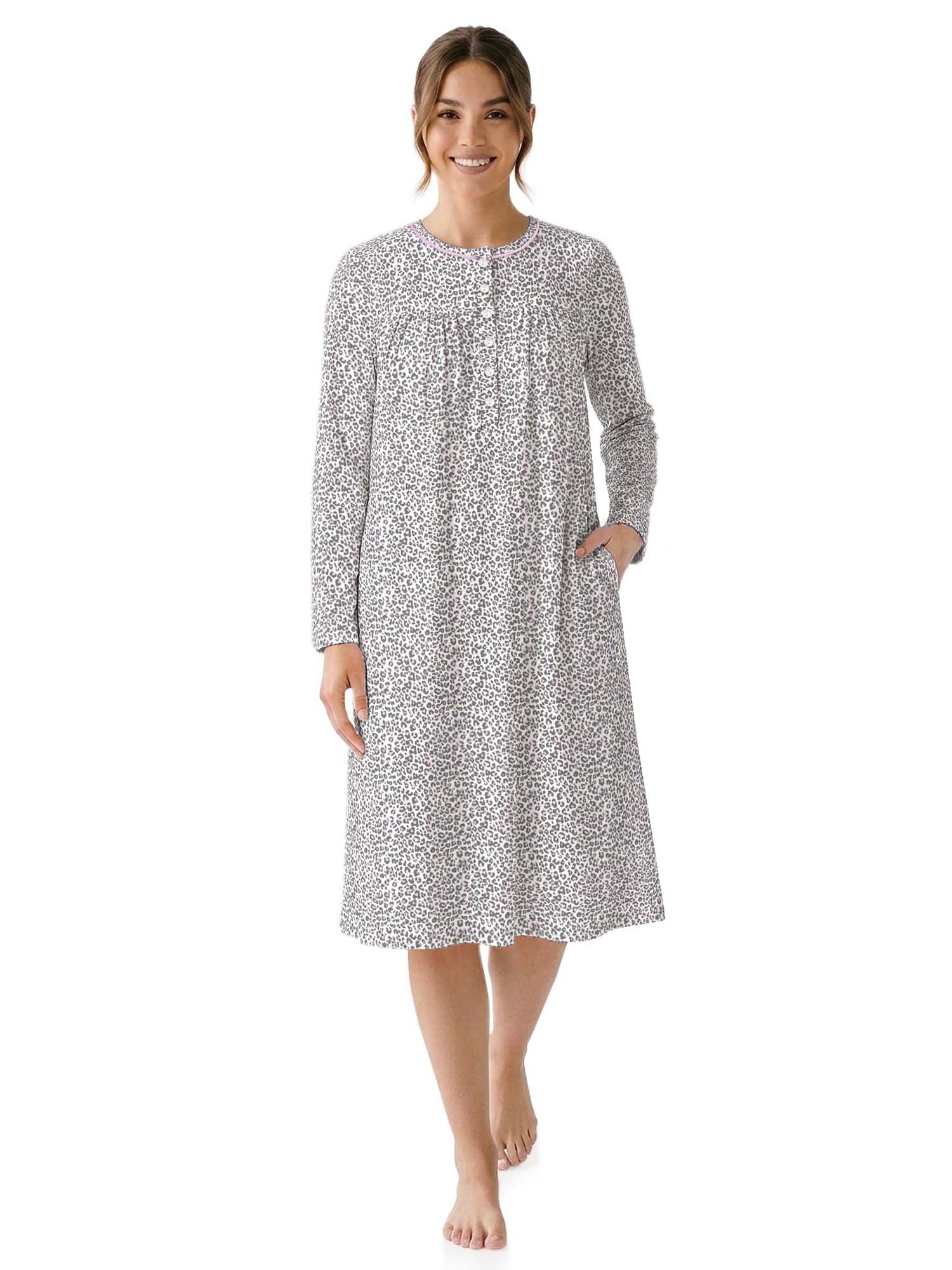 Aria Women’s Long Sleeve Stretch Velour 44" Sleepwear Nightgown, Sizes XS-5X