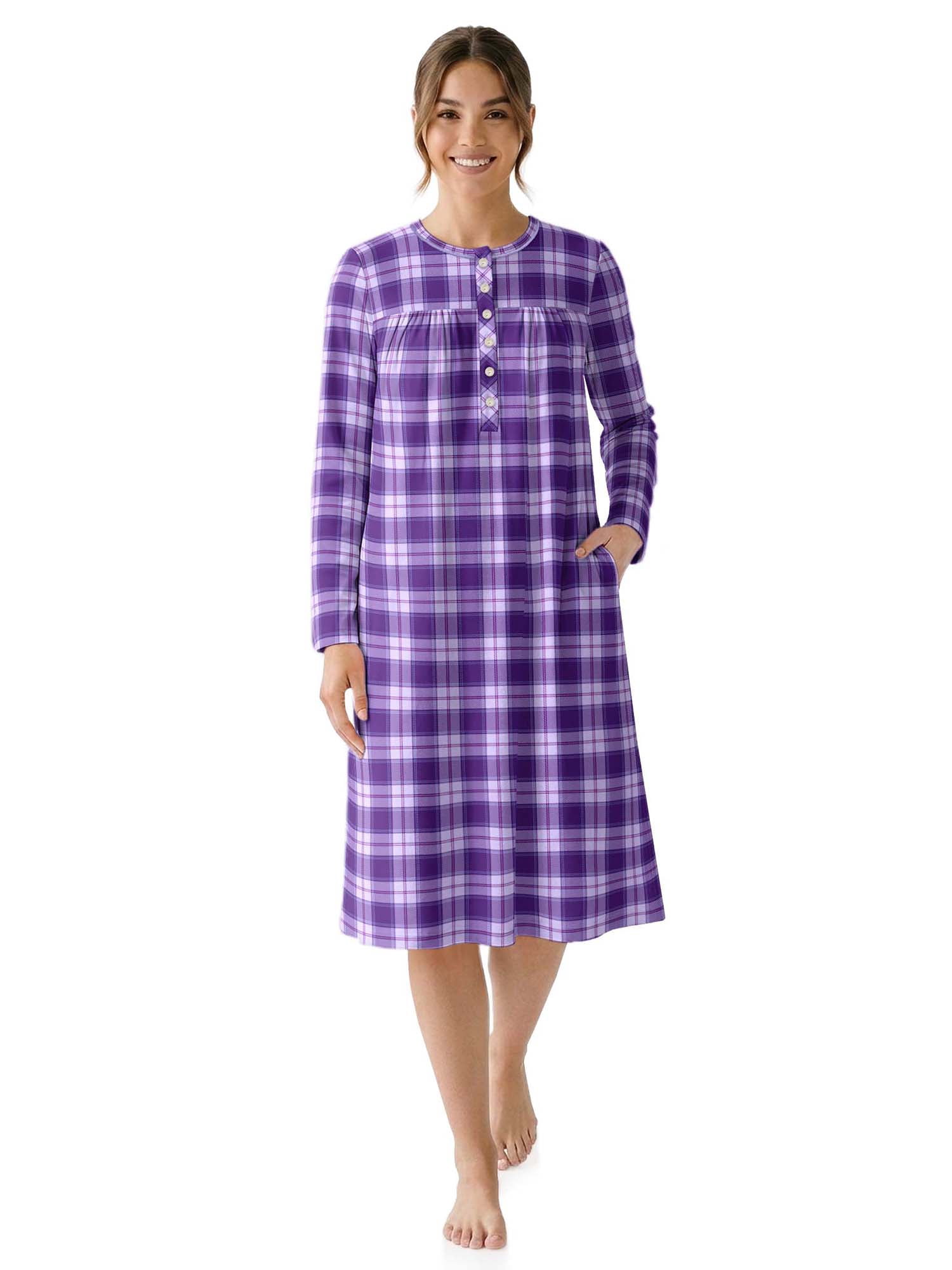 Aria Women’s Long Sleeve Stretch Velour 44" Sleepwear Nightgown, Sizes XS-5X