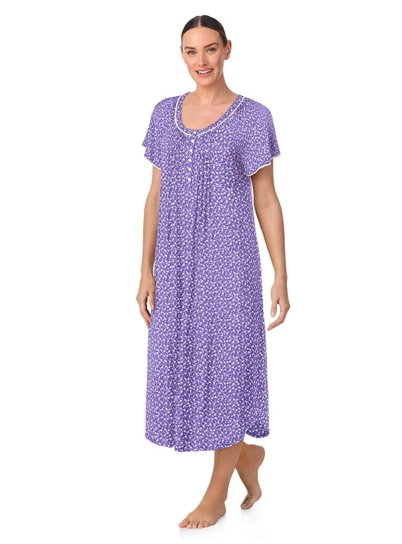 Aria Women's Raglan Sleeve Scoop Neck 46" Nightgown, Sizes XS to 5X