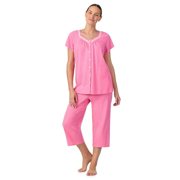 Aria Women's Short Sleeve 100% Cotton Cropped Pajama Set with Pockets, Sizes S-3X