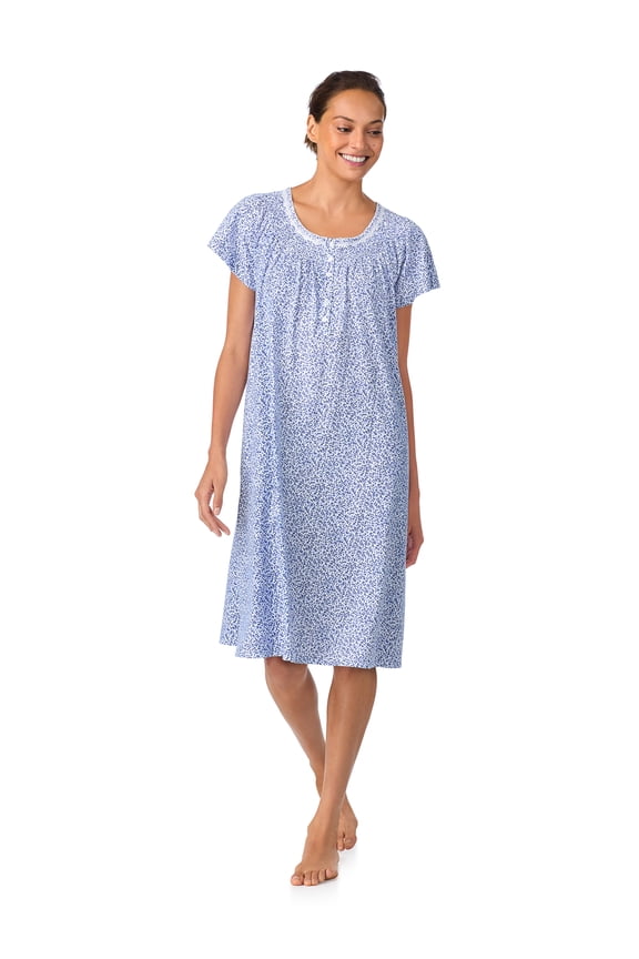 Women's 100% Cotton Raglan Sleeve Smocked Neck 40" Sleepwear Gown, Sizes XS-5X