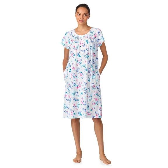 Aria Women's 100% Cotton Raglan Sleeve Smocked Neck 40" Sleepwear Gown, Sizes XS-5X