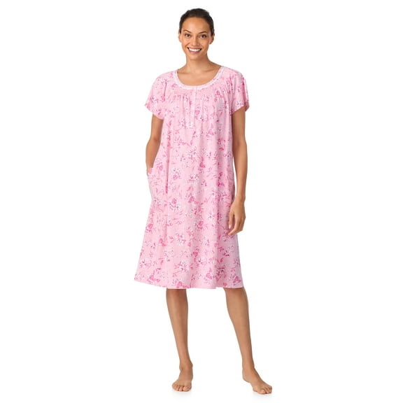 Aria Women's 100% Cotton Raglan Sleeve Smocked Neck 40" Sleepwear Gown, Sizes XS-5X