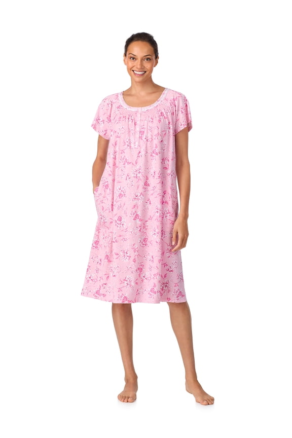 Women's 100% Cotton Raglan Sleeve Smocked Neck 40" Sleepwear Gown, Sizes XS-5X