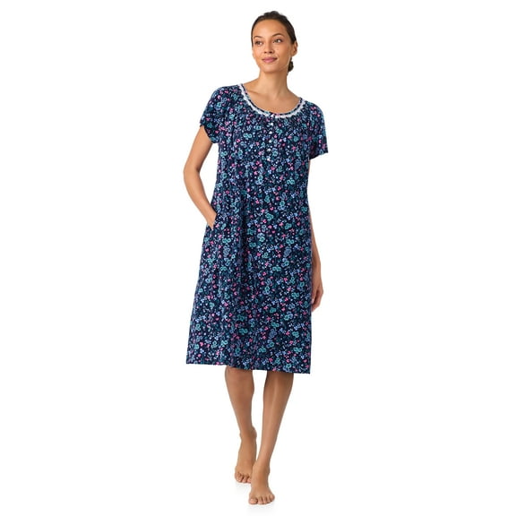 Aria Women's 100% Cotton Raglan Sleeve Smocked Neck 40" Sleepwear Gown, Sizes XS-5X