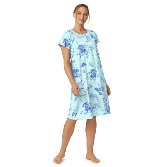 Aria Women's 100% Cotton Raglan Sleeve Smocked Neck 40" Sleepwear Gown, Sizes XS-5X