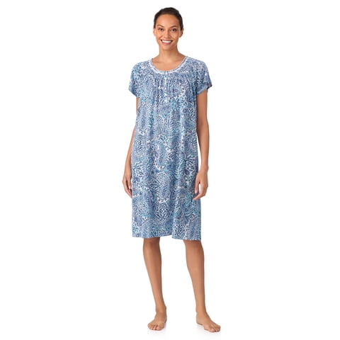 Women's 100% Cotton Raglan Sleeve Smocked Neck 40" Sleepwear Gown, Sizes XS-5X