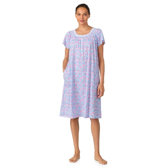 Aria Women's 100% Cotton Raglan Sleeve Smocked Neck 40" Sleepwear Gown, Sizes XS-5X
