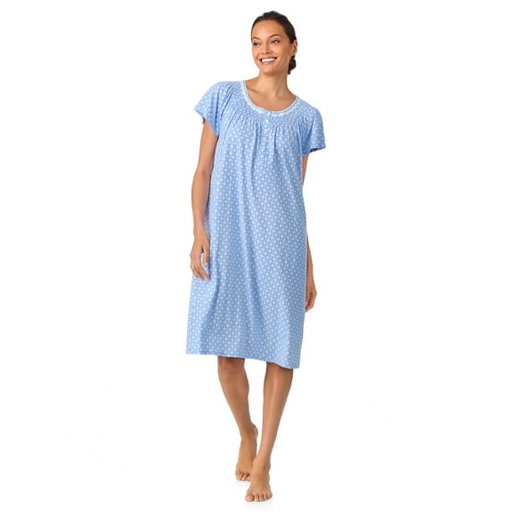 Aria Women's 100% Cotton Raglan Sleeve Smocked Neck 40" Sleepwear Gown, Sizes XS-5X