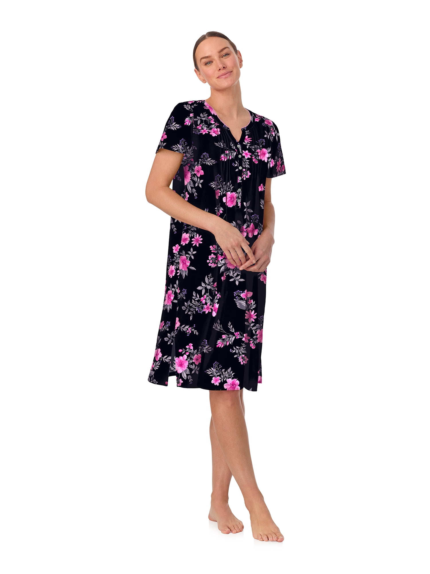 Aria Women’s Short Sleeve Split Neck Sweater Knit Nightgown, Sizes XS-5X