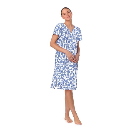 Aria Women’s Short Sleeve Split Neck Sweater Knit Nightgown, Sizes XS-5X