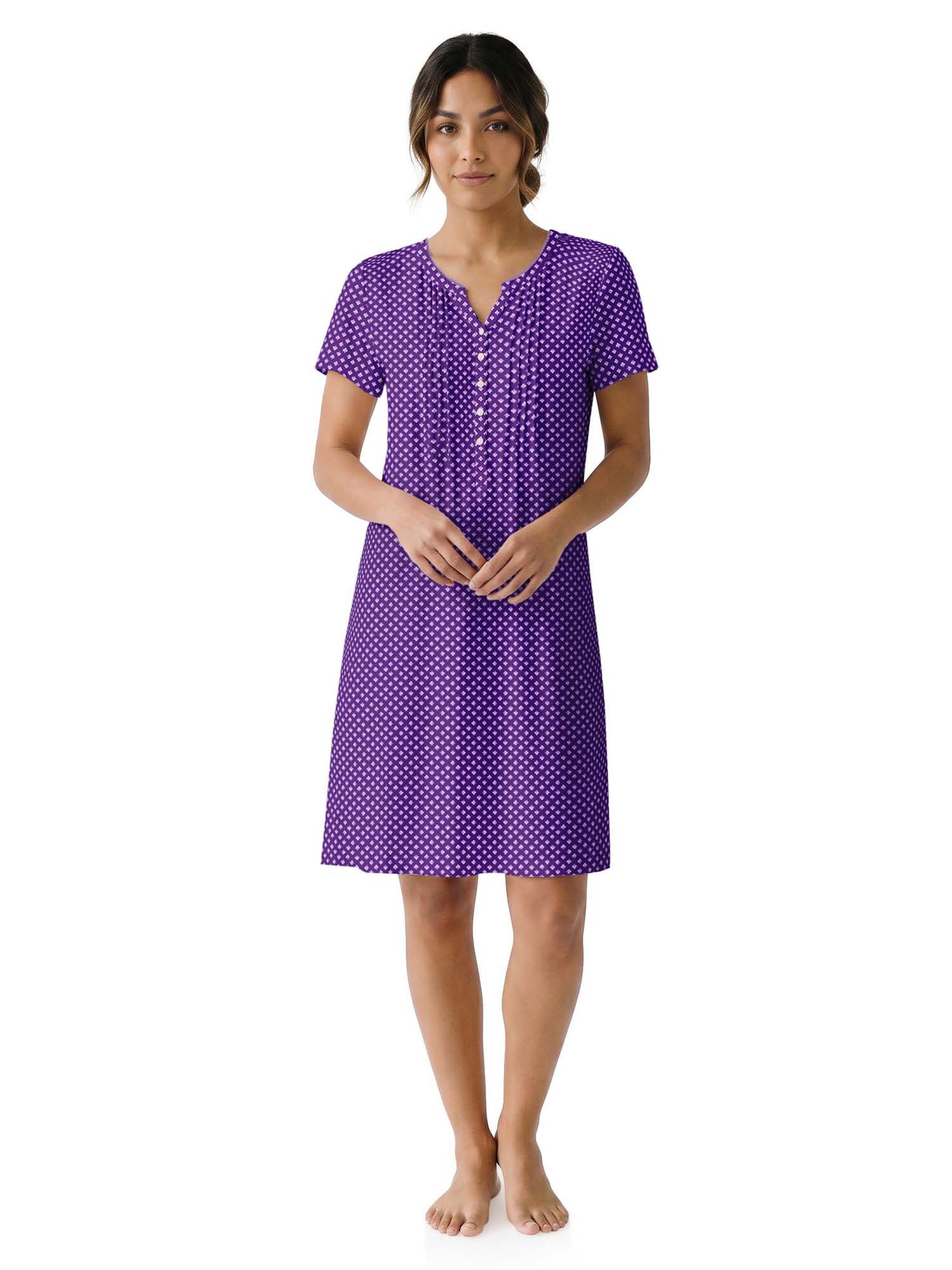 Aria Women’s Short Sleeve Split Neck Sweater Knit Nightgown, Sizes XS-5X