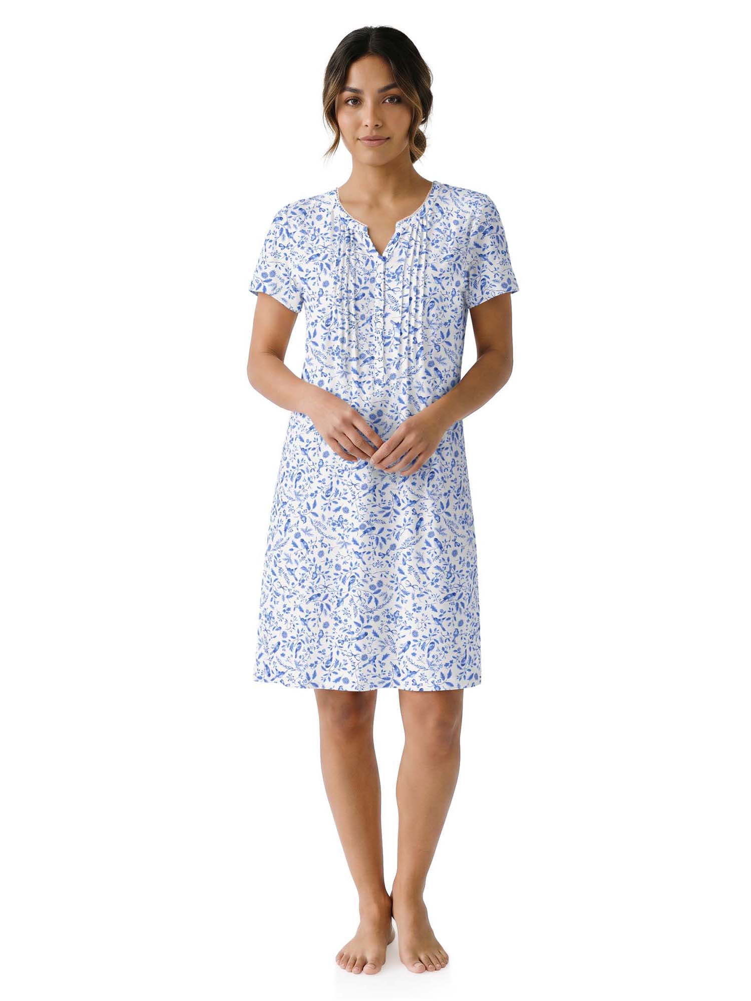 Aria Women’s Short Sleeve Split Neck Sweater Knit Nightgown, Sizes XS-5X