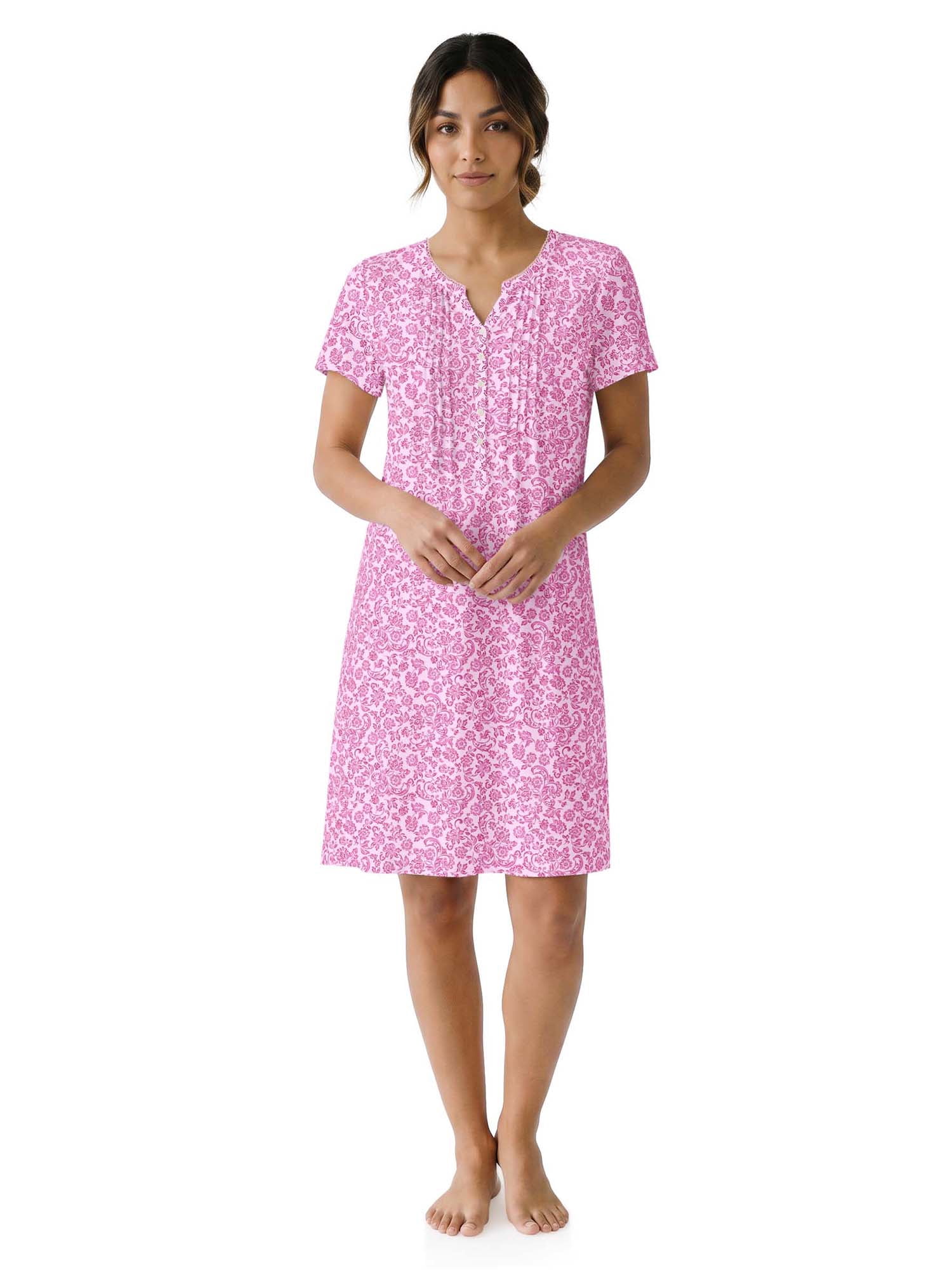 Aria Women’s Short Sleeve Split Neck Sweater Knit Nightgown, Sizes XS-5X