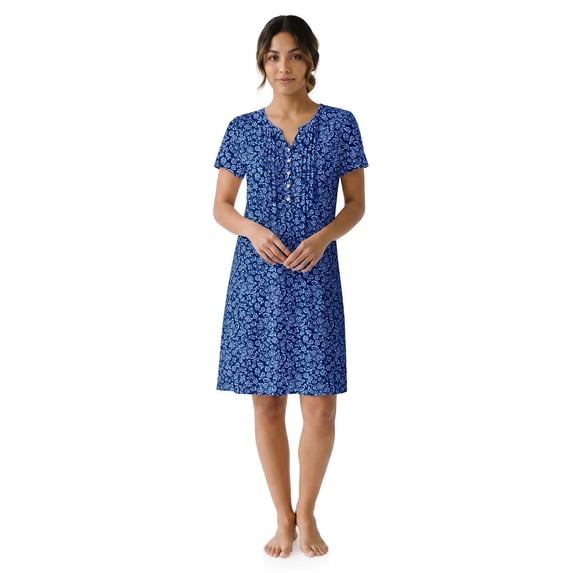 Aria Women’s Short Sleeve Split Neck Sweater Knit Nightgown, Sizes XS-5X