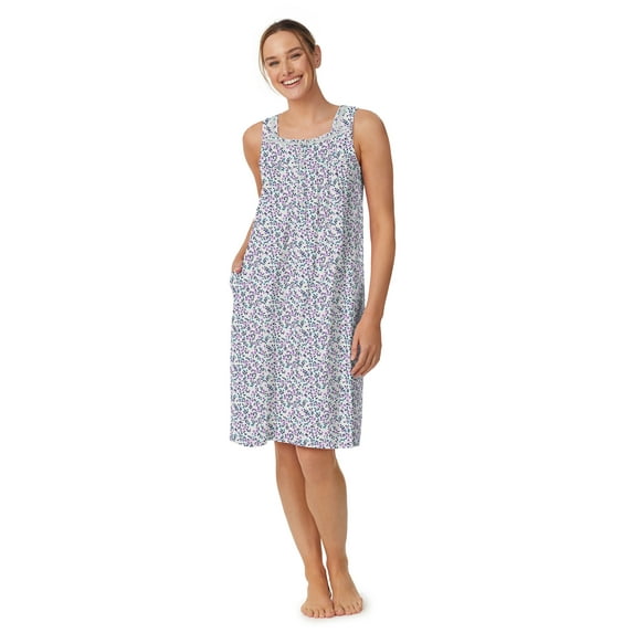 Aria Women's Sleeveless 40" Cotton Nightgown, Sizes XS-5X