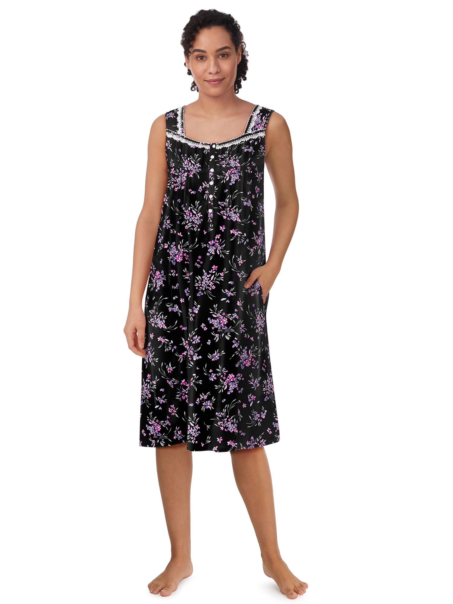 Aria Women's 100% Cotton Sleeveless 40" Nightgown, Sizes XS-5X