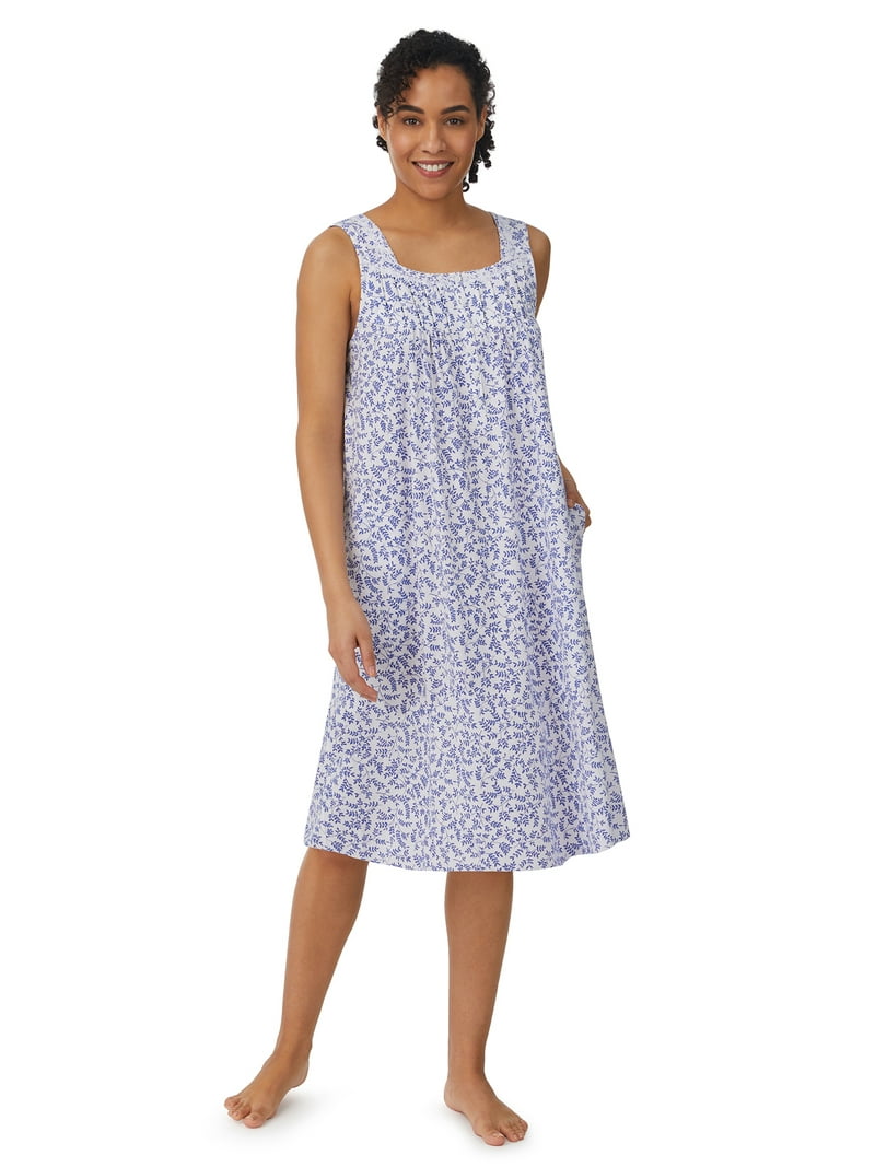 Aria Women's Sleeveless 40 inch Cotton Nightgown, Sizes Xs-5x, Size: Small, White