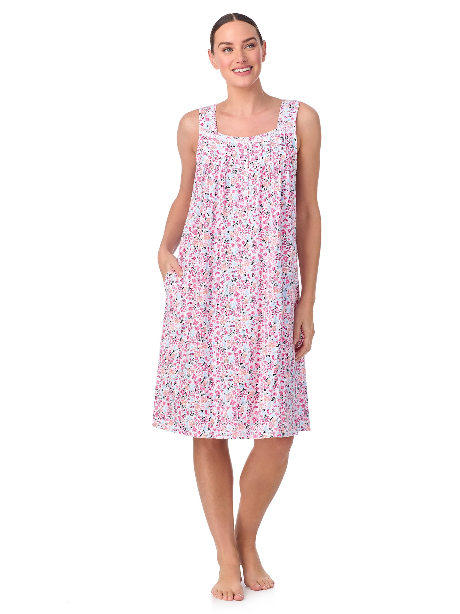 Aria Women's 100% Cotton Sleeveless 40" Nightgown, Sizes XS-5X
