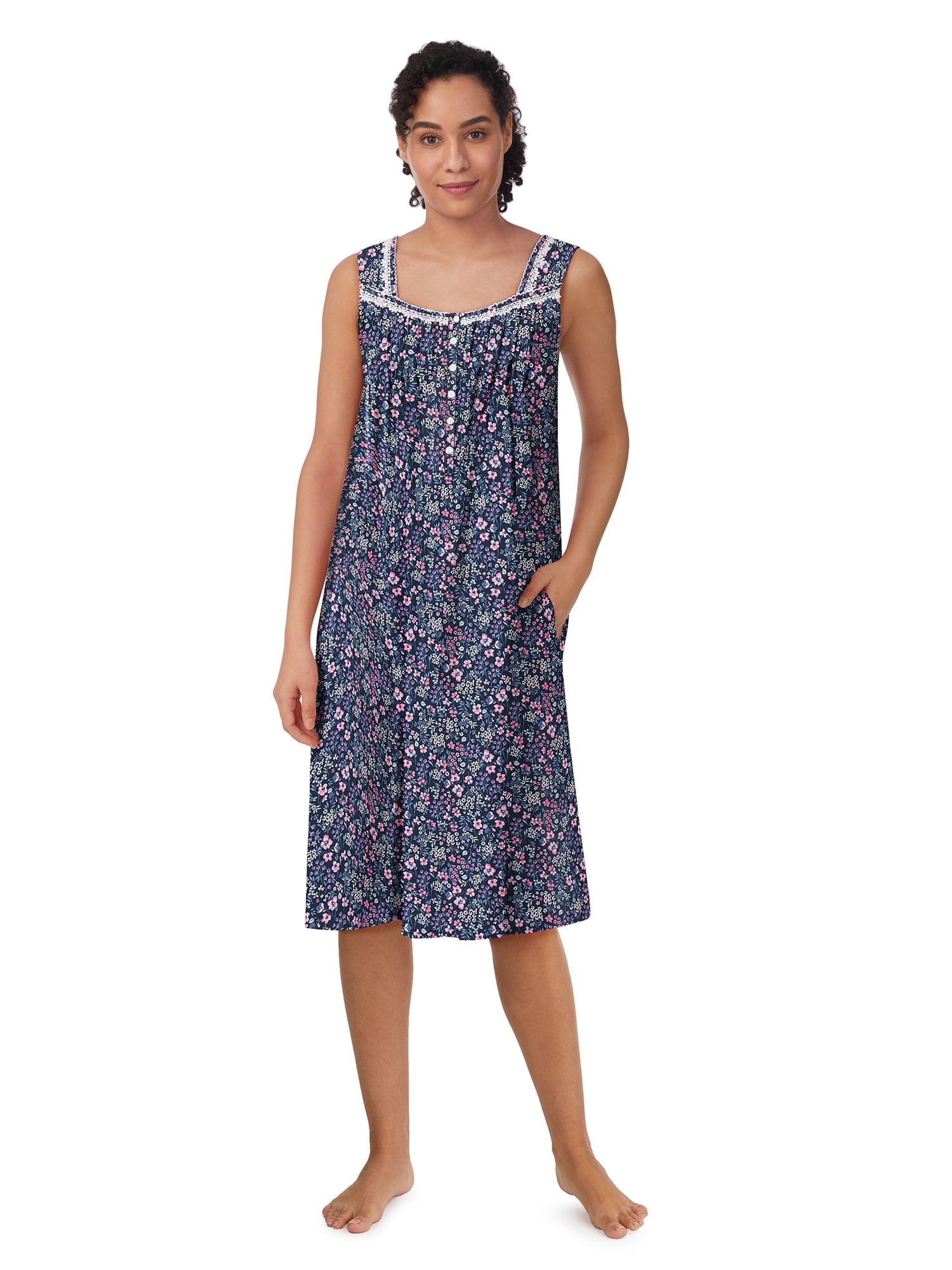 Aria Women's 100% Cotton Sleeveless 40" Nightgown, Sizes XS-5X