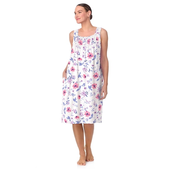Aria Women's 100% Cotton Sleeveless 40" Nightgown, Sizes XS-5X
