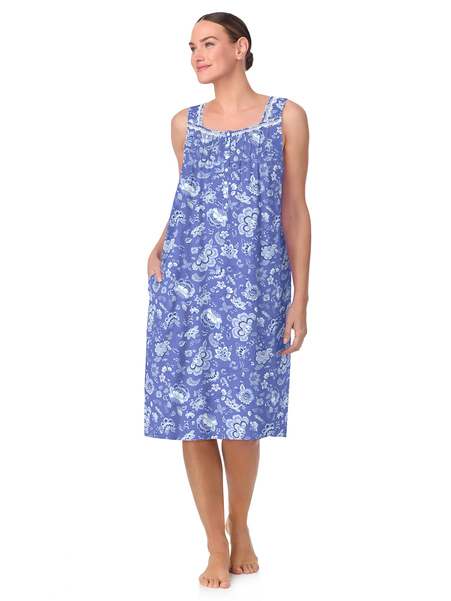Aria Women's 100% Cotton Sleeveless 40" Nightgown, Sizes XS-5X