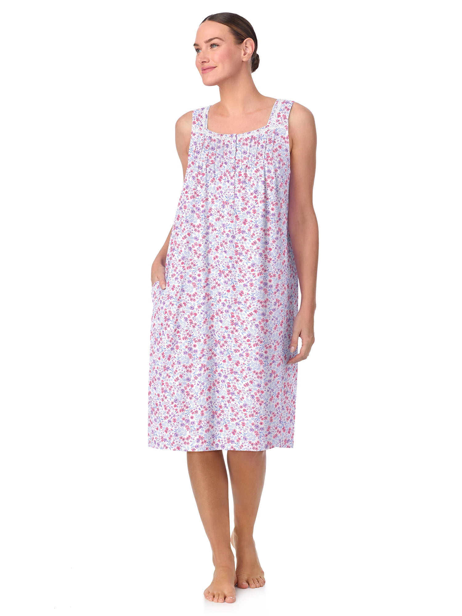 Aria Women's 100% Cotton Sleeveless 40" Nightgown, Sizes XS-5X