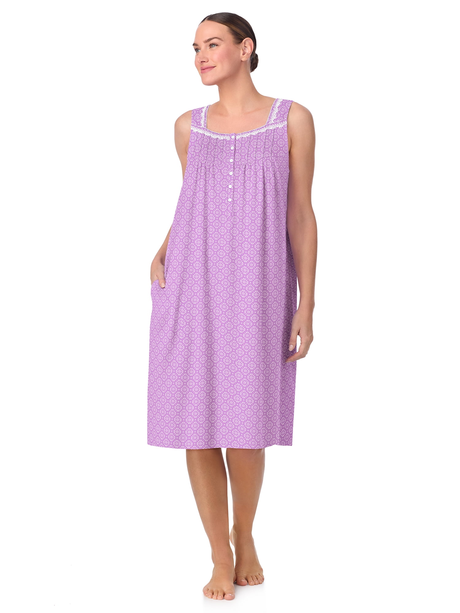Aria Women's 100% Cotton Sleeveless 40" Nightgown, Sizes XS-5X