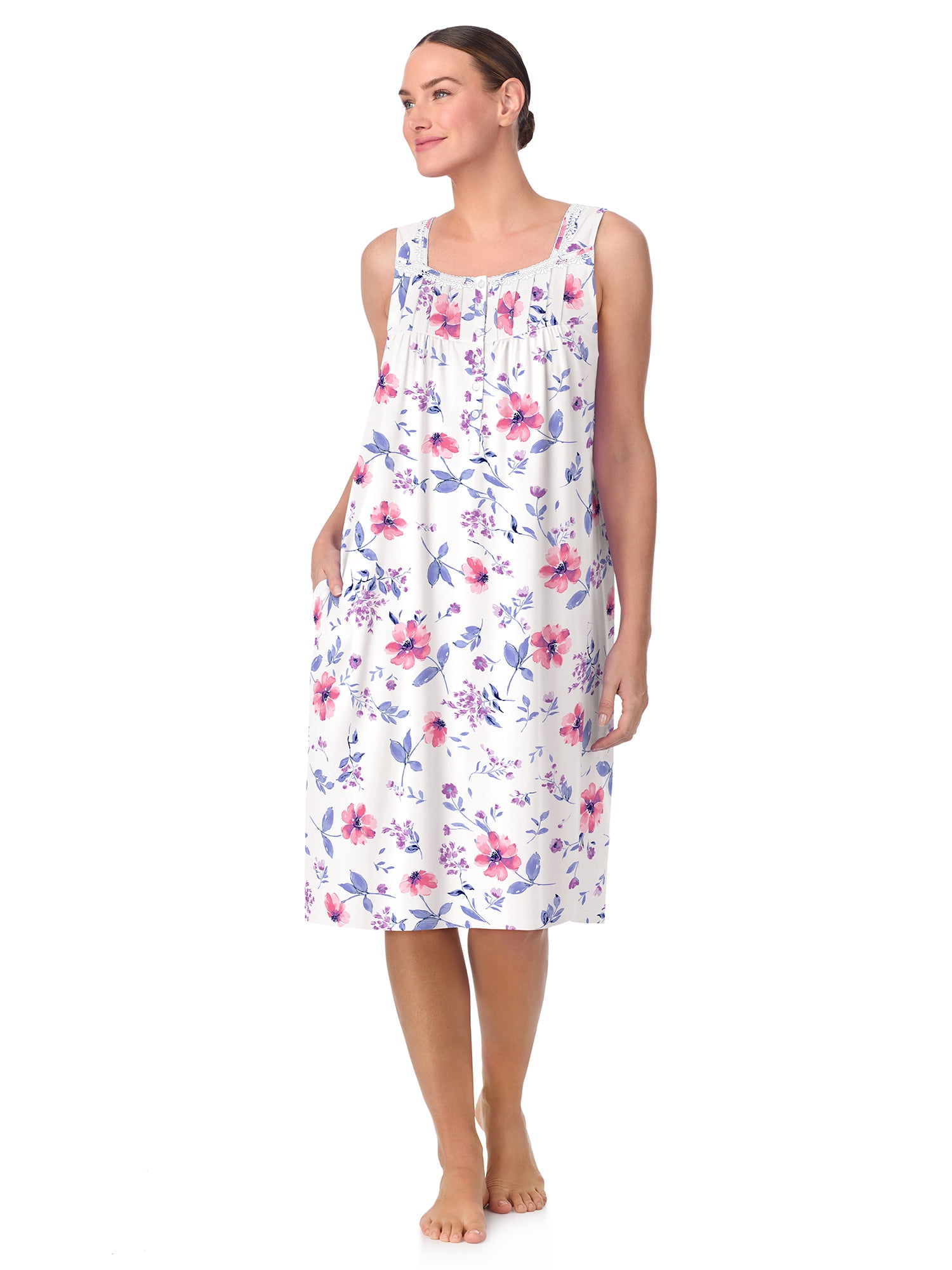 Aria Women's 100% Cotton Sleeveless 40" Nightgown, Sizes XS-5X