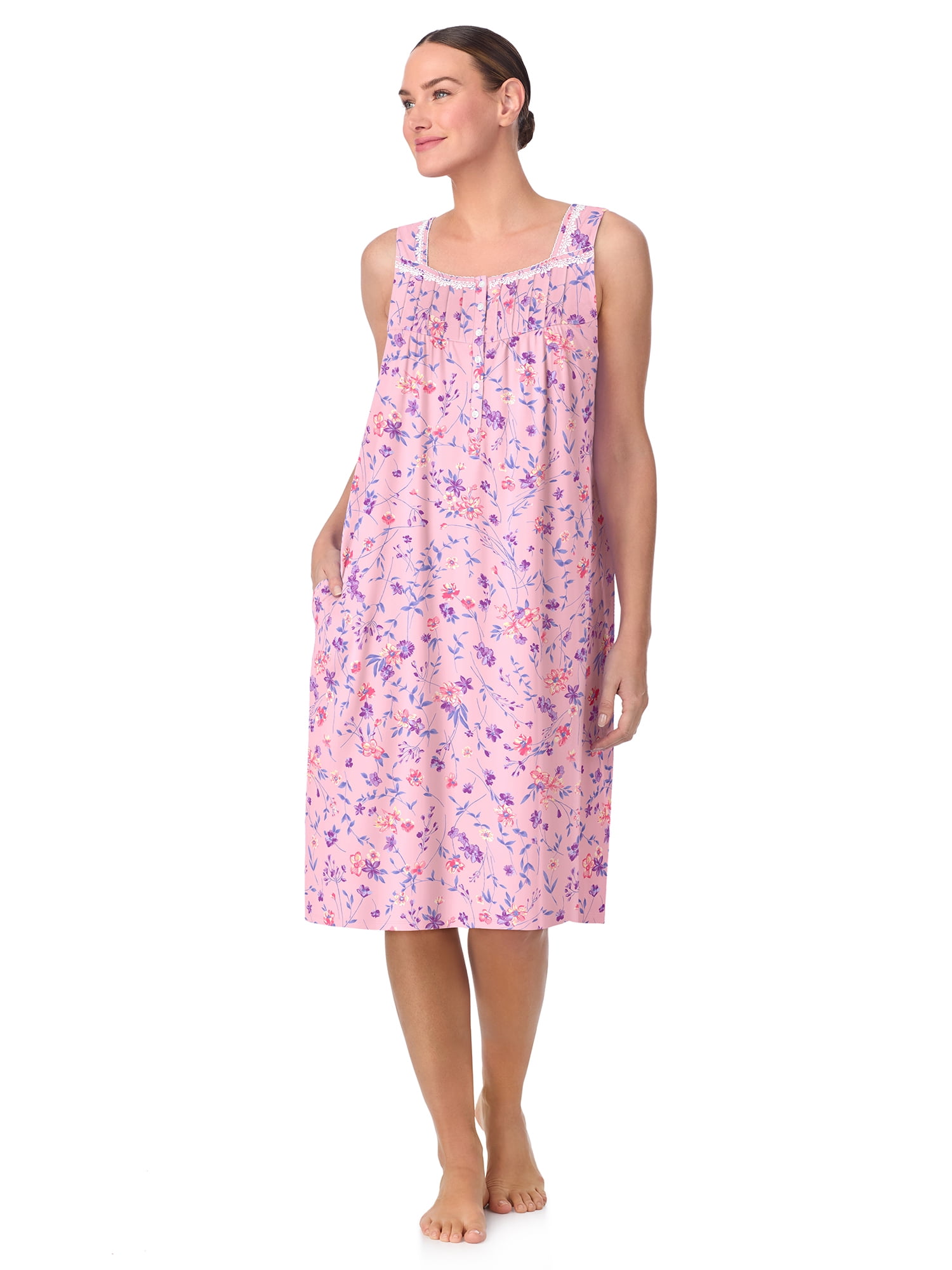 Aria Women's 100% Cotton Sleeveless 40" Nightgown, Sizes XS-5X