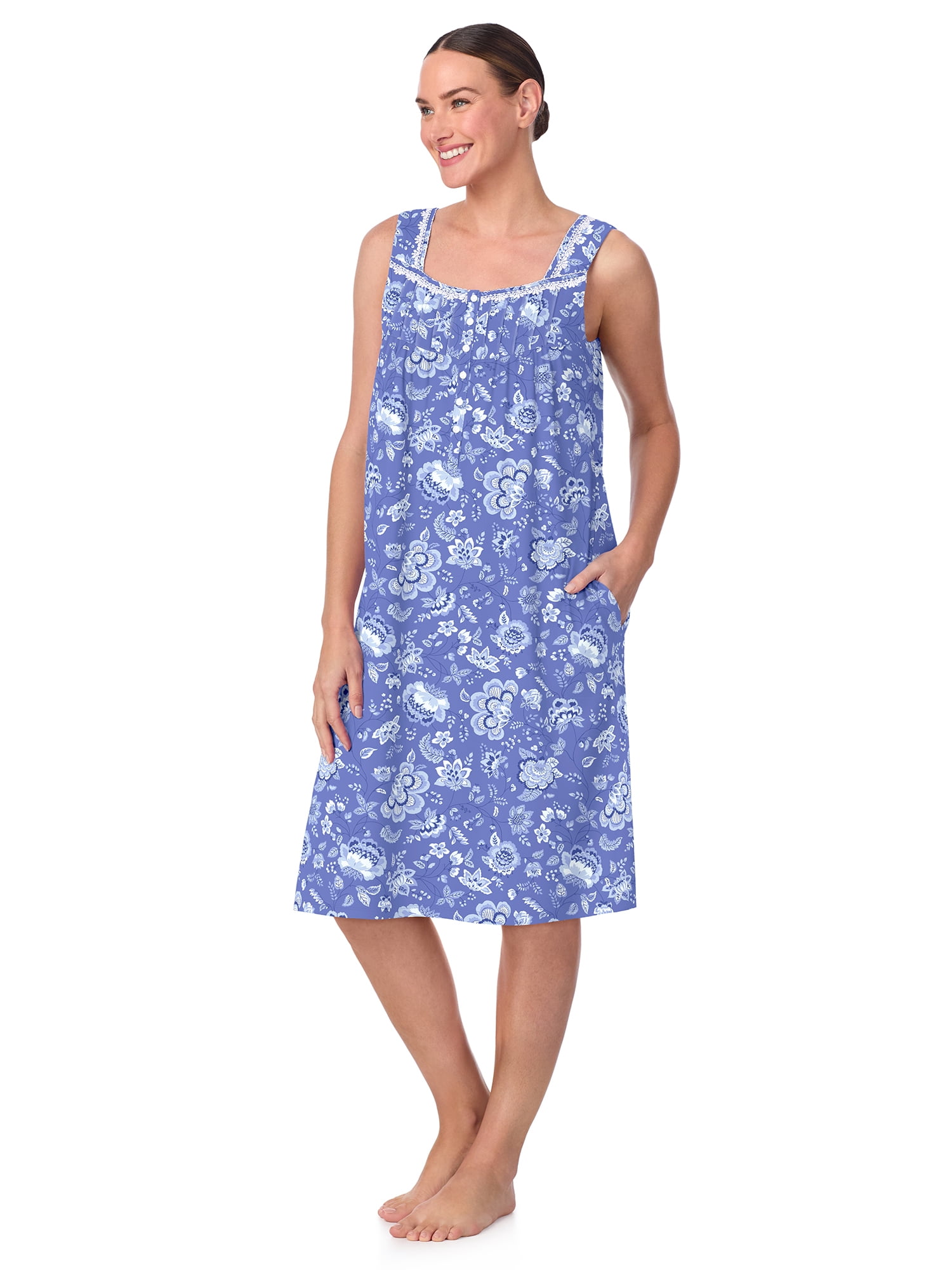 Aria Women's Sleeveless 40" Cotton Nightgown, Sizes XS-5X