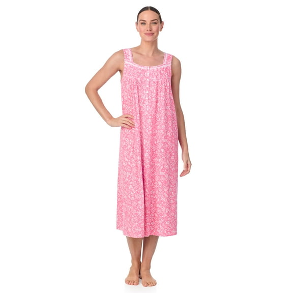 Aria Women's Sleeveless Long 100% Cotton Nightgown in 46", Sizes XS to 5X