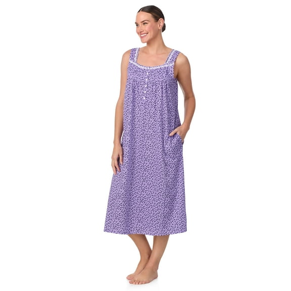 Aria Women's Sleeveless Long 100% Cotton Nightgown in 46", Sizes XS to 5X